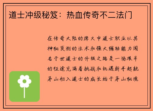 道士冲级秘笈：热血传奇不二法门