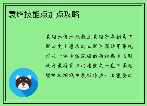 袁绍技能点加点攻略